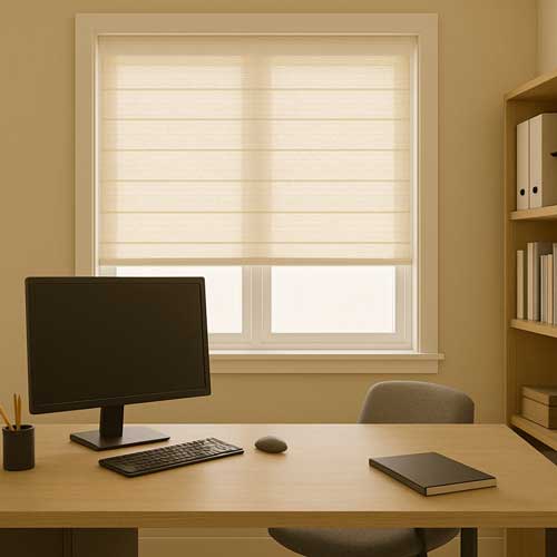 Office with light filtering blinds